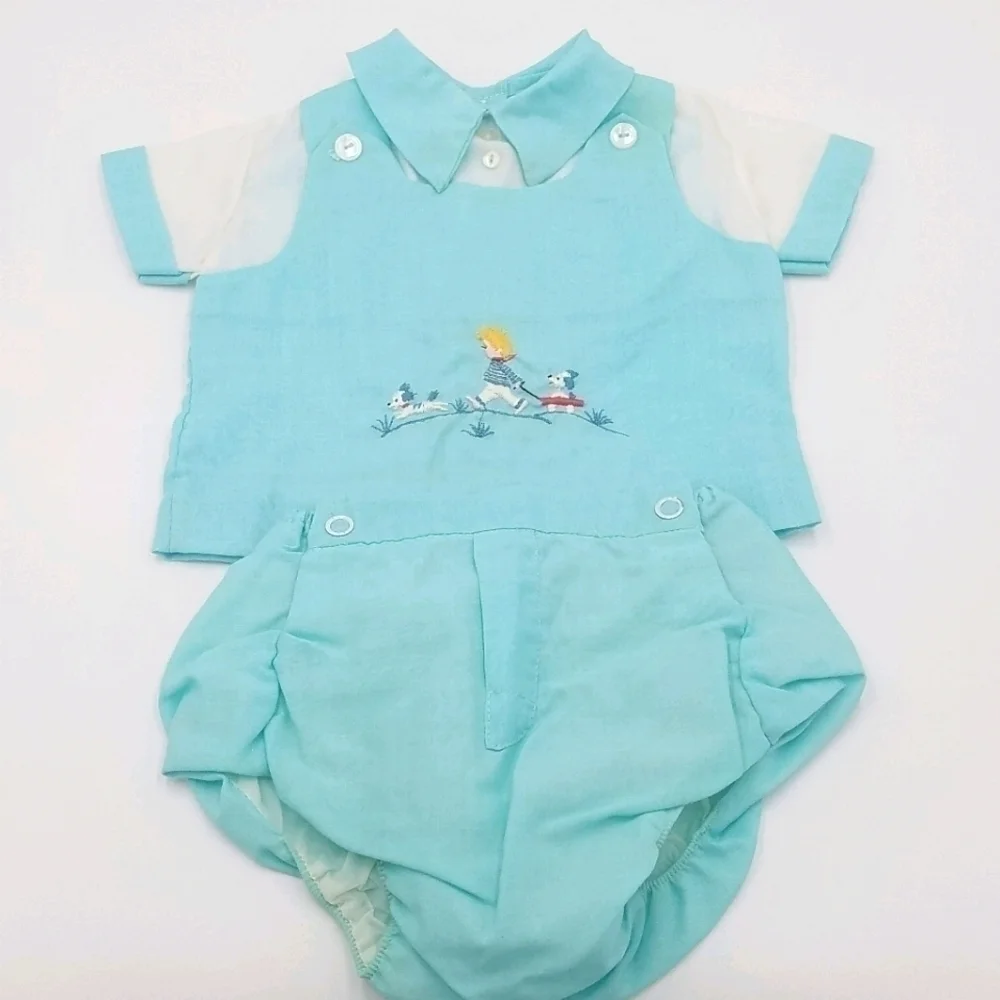 Vintage Handmade Set Boy Dog Shirt Shorts NB